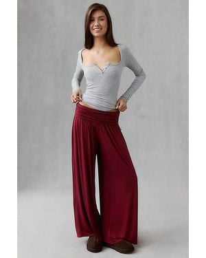 Out From Under Angel Kiss Jersey Knit Foldover Wide Leg Pants - Red