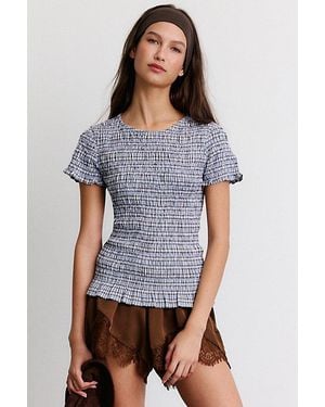 Kimchi Blue Anna Smocked Cotton Short Sleeve Blouse - Blue