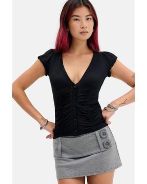 Urban Outfitters Uo Penny Ruched Mesh Shirt - Black