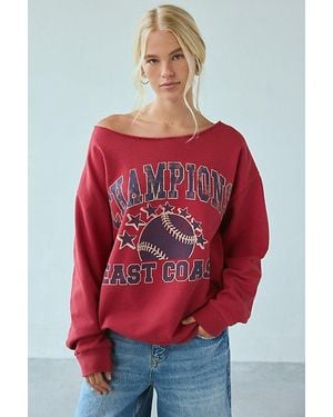 Urban Outfitters West Coast Champions Oversized Off-The-Shoulder Sweatshirt - Red
