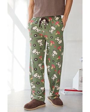 Urban Outfitters Peanuts Snoopy & Mushroom Pattern Pyjama Pant - Green