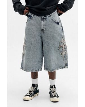 BDG Neo Baked Applique Denim Shorts - Grey