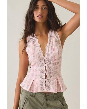 Kimchi Blue Aurelia Lace Trim Sleeveless Blouse - Pink