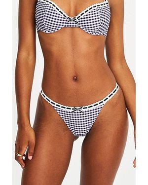 Miss Circle Genevia Gingham Lace Decoration Bikini Bottom - Blue