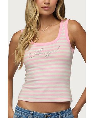 Edikted Angel Glow Rhinestone Striped Tank Top - Pink
