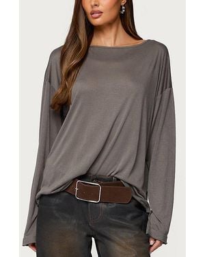 Edikted Oversized Semi Sheer Long Sleeve T Shirt - Gray