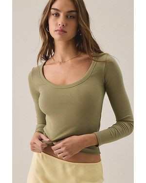 BDG Off-Duty Ribbed Scoop Neck Long Sleeve Tee - Green