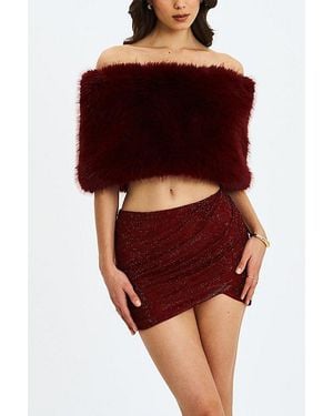 Miss Circle Darla Faux Fur Off-Shoulder Cropped Top - Purple