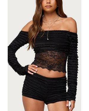 Edikted Tauri Lacey Ruffled Off Shoulder Top - Black