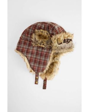 Ed Hardy Uo Exclusive Orange Check Trapper Hat - White