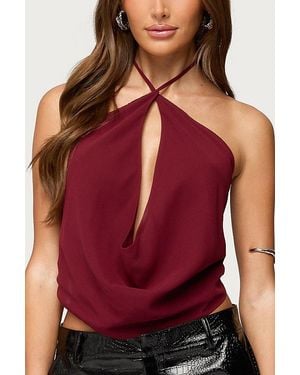 Edikted Chiffon Backless Cowl Neck Top - Red
