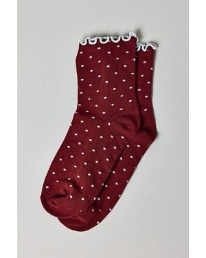 Urban Outfitters Lettuce-Edge Polka Dot Sock - Red