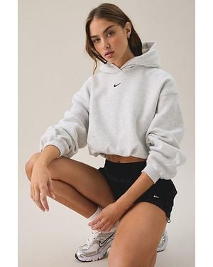 Nike Studio Fleece Oversized Cropped Hoodie Sweatshirt - Gray