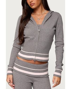 Edikted Kaliya Stripey Knit Zip Up Hoodie - Grey