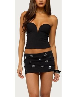 Edikted Juanie Bead & Sequin Mesh Mini Skirt - Black