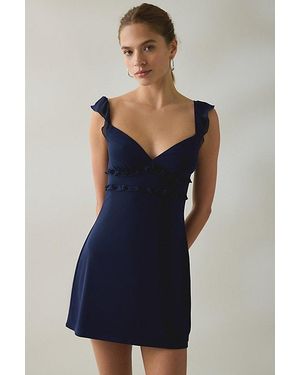 Urban Outfitters Uo Nina Ruffle Trim Mesh Mini Dress - Blue
