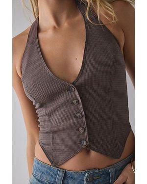 Urban Outfitters Uo Esme Tailored Crop Halter Vest Top Jacket - Black
