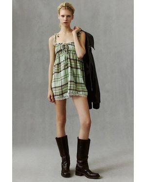Out From Under Cat Nap Flannel Babydoll Mini Dress - Green