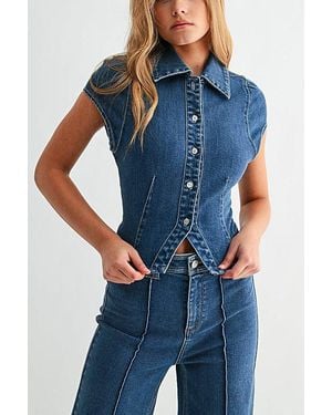 Jemina Denim The Seam Fitted Denim Shirt Top - Blue