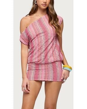 Edikted Off Shoulder Zigzag Crochet Mini Dress - Red
