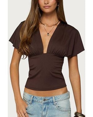 Edikted Flutter Plunging V Neck Top - Black