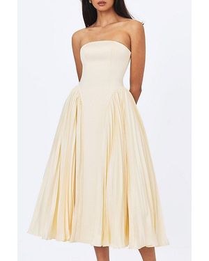 Miss Circle Marnie Pleated Satin Midi Dress - Natural