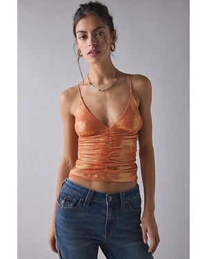 Urban Outfitters Uo Helly Ruched Plunging Rhinestone Strap Tank Top - Blue