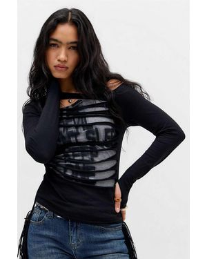 Minga Black & Grey Slashed Graphic Top S At Urban Outfitters