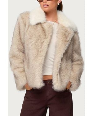 Edikted Contrast Collar Faux Fur Jacket - Natural