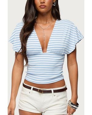 Edikted Chassidy Striped Flutter Top - Blue