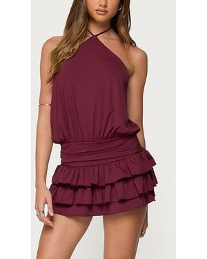 Edikted Fontella Ruffled Halter Neck Romper - Red