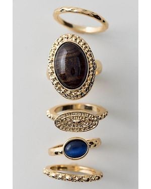 Urban Outfitters Tiger's Eye Mix Match Rings Set - Metallic
