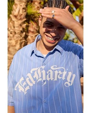 Ed Hardy Uo Exclusive Rose Outline Stripe Shirt - Blue