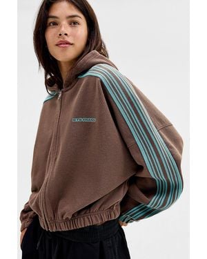 iets frans... Zip-through Bubble Hem Hoodie - Brown
