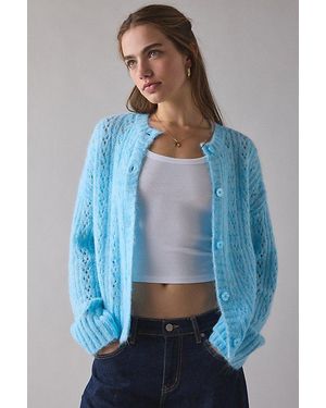 Kimchi Blue Becca Brushed Pointelle Knit Oversized Cardigan - Blue