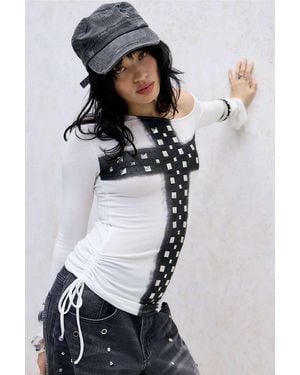 Minga White Studded Cross T-shirt - Black