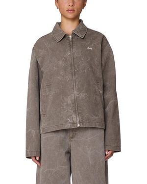 Obey Donovan Zip-Front Denim Chore Jacket - Brown