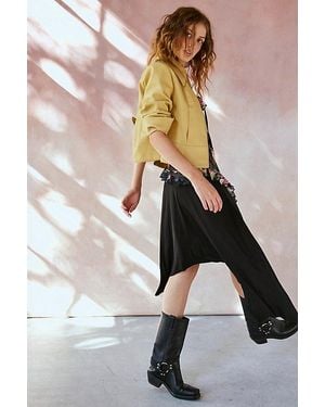Silence + Noise Asymmetric High Slit Midi Skirt - Black