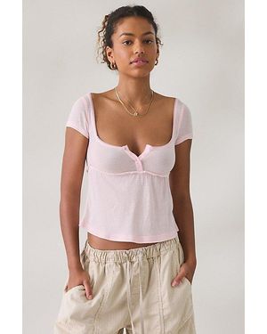 BDG Brittney Square Neck Henley Babydoll Tee - Multicolor