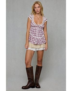 BDG Amelia Cotton Lace Trim Cap Sleeve Babydoll Top - Multicolor