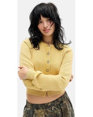 Kimchi Blue Yellow Cropped Jersey Cardigan - Natural