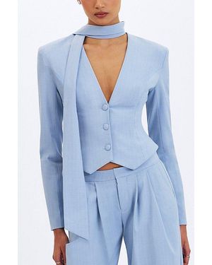 Miss Circle Renley Pinstripe Peplum Blazer Jacket - Blue