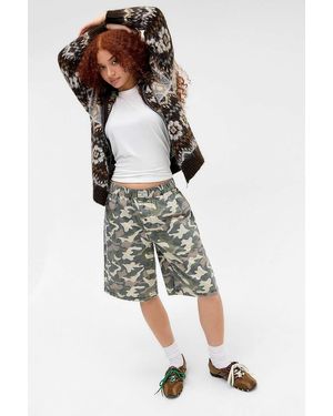 BDG Alex Camo Longline Boxer Shorts - Green