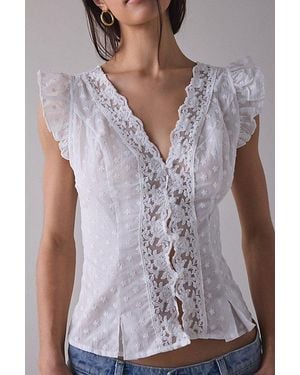 Kimchi Blue Aurelia Lace Trim Flutter Sleeve Blouse - White
