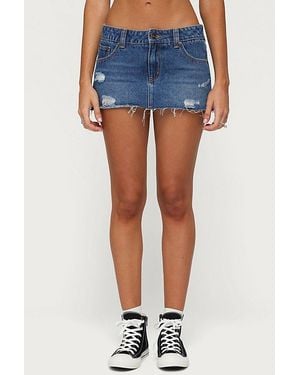 Edikted Nylah Distressed Denim Mini Skort - Blue