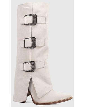 Dingo Buckle Bunny Suede Foldover Cowboy Boot - White