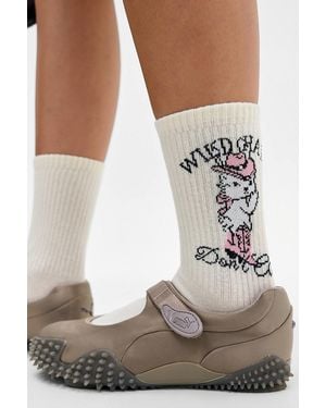 Out From Under Wild Hare Don't Care Crew Socks - White
