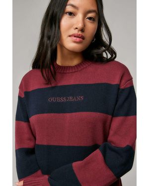 Guess Jeans Stripe Knit Jumper - Red