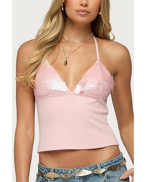 Edikted Katelyn Sequin Halter Top - Pink