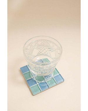 Subtle Studios Checkered Glass Tile Coaster - Blue